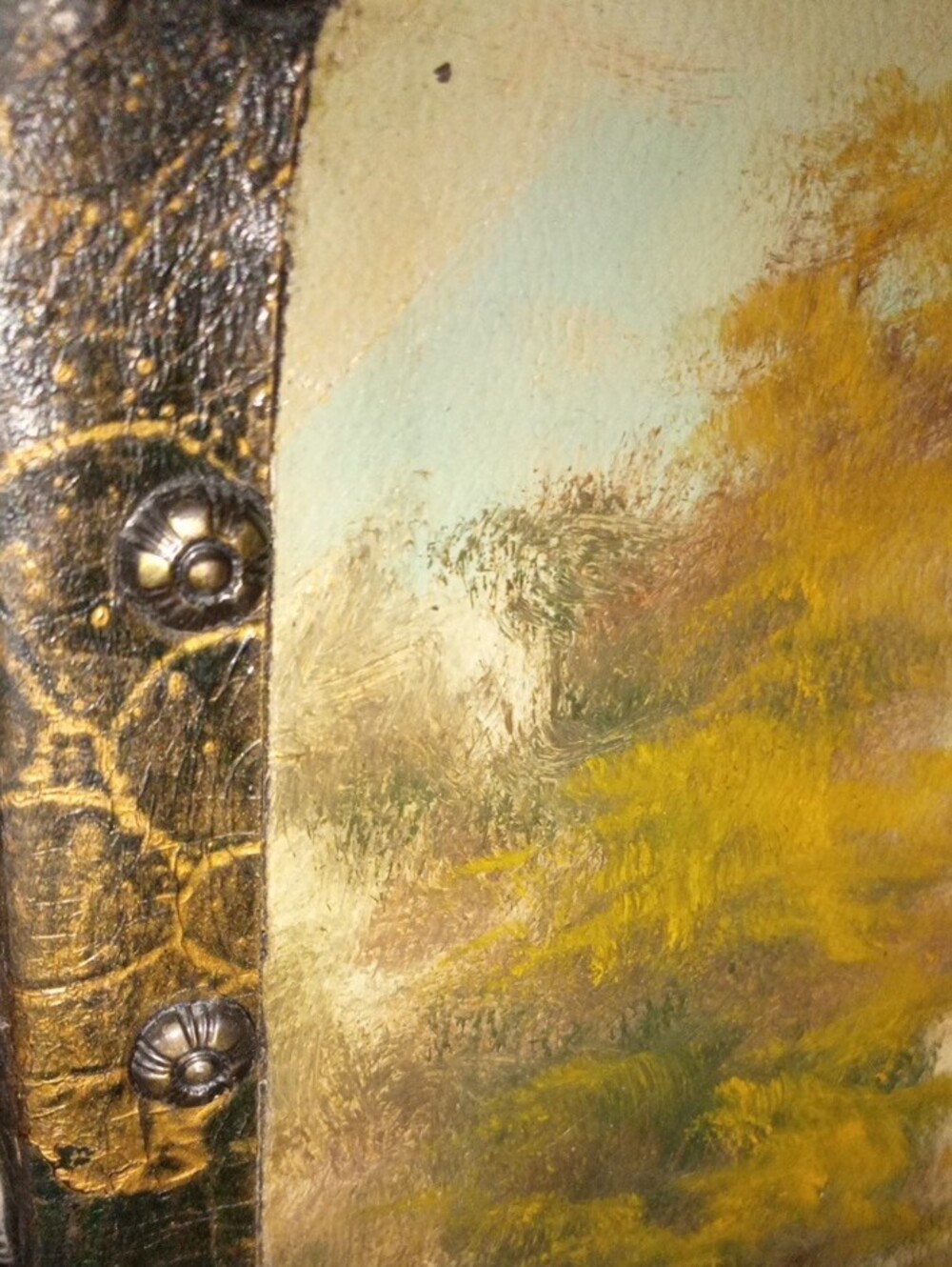 Rare Antique French Rococo Hand-Painted Leather Fireplace / Accent Screen - Picture 10 of 16